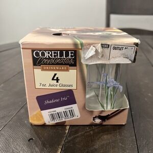 4 Corelle Cordinates SHADOW IRIS‎  7-oz JUICE GLASSES *Purple Floral 4"